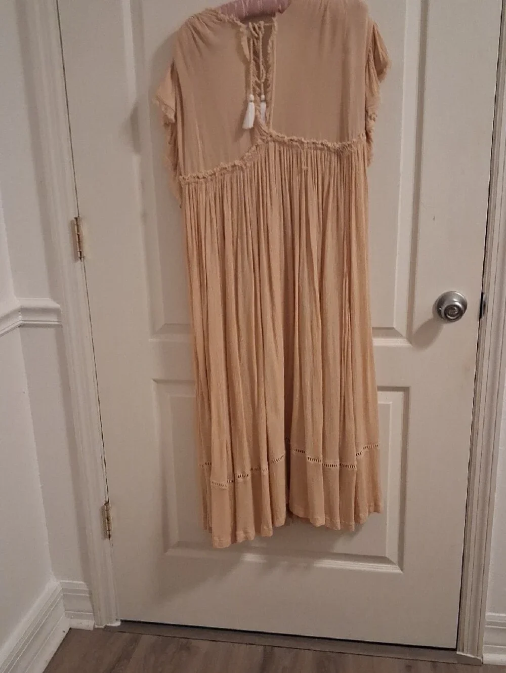Free People Neutral Beige Embroidered Tassel Maxi Dress
